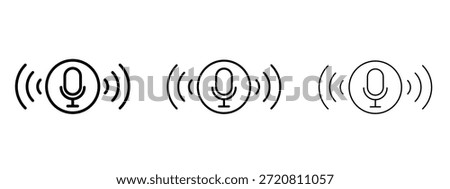 Voice control icon thin line symbol on white background, editable stroke vector illustration