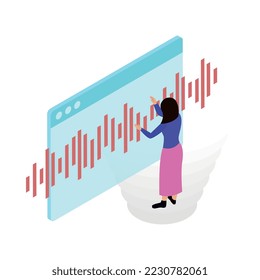 Composición isométrica de control de voz con personas que controlan dispositivos inteligentes con comandos de voz ilustración vectorial