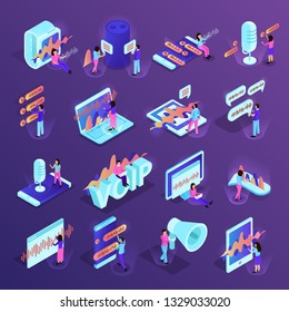 Voice control isometric icons set of different devices for smart home and personal gadgets supporting voice management programs isolated vector illustration