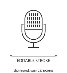 Voice control linear icons set. Sound request. Speech recognition process. Microphone using modes.Thin line illustrations. Contour symbols. Vector isolated outline illustrations. Editable stroke