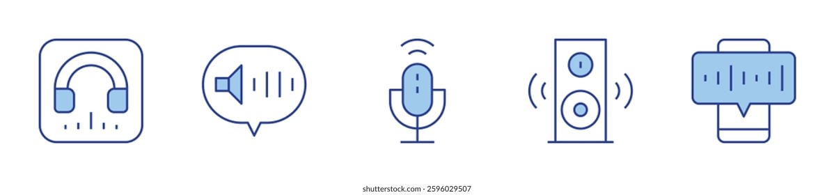 voice control, listen, speaker, voice recorder, voice chat. Audio Icon vector illustration. Line Duotone style. Editable stroke.