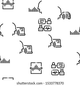 Voice Control Seamless Pattern Vector Thin Line. Voice Contour Illustrations