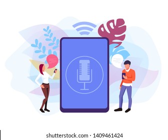 Voice control smart speaker concept. Vector flat graphic design isolated illustration