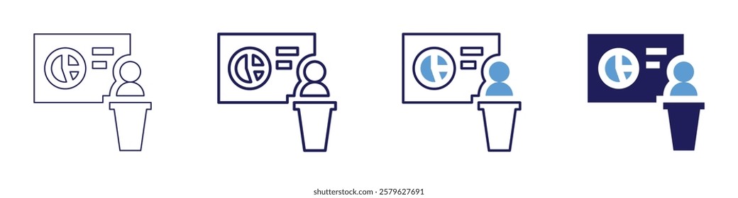 Voice control in speaking icon in 4 different styles. Thin Line, Line, Bold Line, Duotone. Duotone style. Editable stroke.