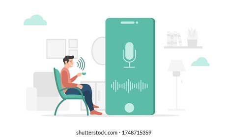 voice control technology application hardware on smartphone with modern flat style and minimalist green color theme