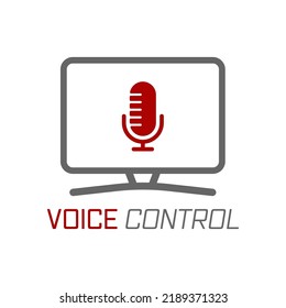 Voice Control. TV With Microphone. Vector Template For For Logo, Sticker, Logo Or Brand. Illustration For Websites, Applications And Creative Ideas. Flat Style