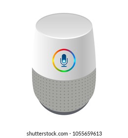 Voice Control User Interface Smart Speaker White Color Vector Illustration.