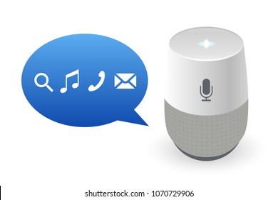 Voice Control User Interface Smart Speaker White Color Vector Illustration.