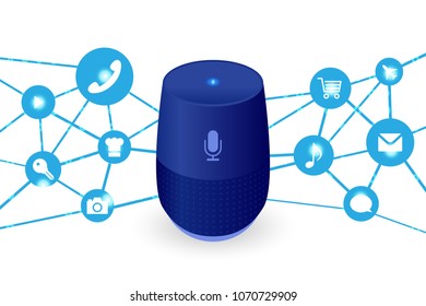 Voice control user interface smart speaker blue color vector illustration.