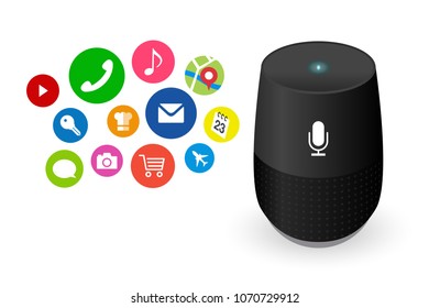 Voice Control User Interface Smart Speaker Black Color Vector Illustration.