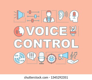 Voice control word concepts banner. Audio recording. Radio. Public speaking tips. Rhetoric. Presentation, website. Isolated lettering typography idea with linear icons. Vector outline illustration