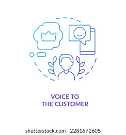 Voice to customer blue gradient concept icon. Loyal client reviews purpose abstract idea thin line illustration. Relationship with brand. Isolated outline drawing. Myriad Pro-Bold font used