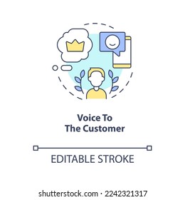 Voice to customer concept icon. Loyal client reviews purpose abstract idea thin line illustration. Relationship with brand. Isolated outline drawing. Editable stroke. Arial, Myriad Pro-Bold fonts used