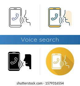 Voice dialing icons set. Smartphone call idea. Voice control, speech recognition.Phone conversation.Cellphone function, dialogue. Linear, black and color styles. Isolated vector illustrations