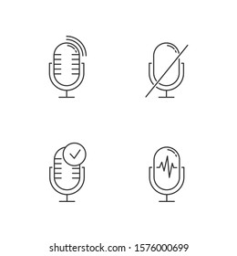 Voice dialing linear icons set. Smartphone call. Voice control, speech recognition. Phone conversation. Thin line contour symbols. Isolated vector outline illustrations. Editable stroke