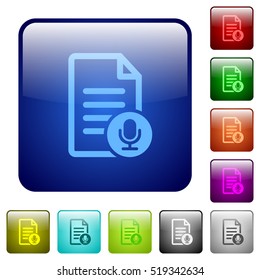 Voice document color glass rounded square button set