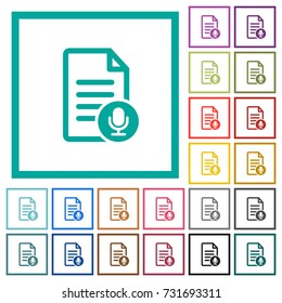 Voice document flat color icons with quadrant frames on white background
