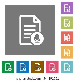 Voice document flat icons on simple color square backgrounds
