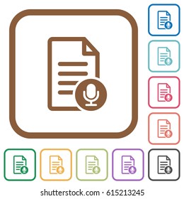 Voice document simple icons in color rounded square frames on white background