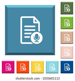 Voice document white icons on edged square buttons in various trendy colors