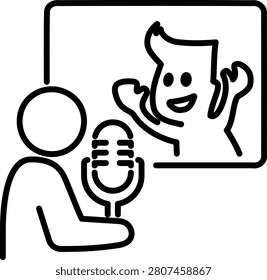 Voice dubbing icon illustration featuring recording artist lipsyncing animation audio track