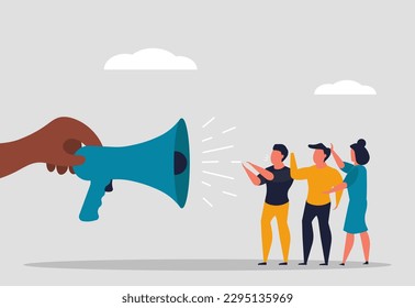 The voice of an employee of the company, encouragement to have their own opinion and be independent. Listen to the ideas of employees and society. Give words to staff, vector illustration concept