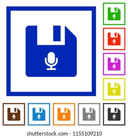 Voice file flat color icons in square frames on white background