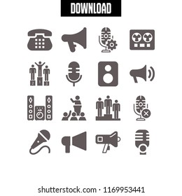 voice icon. 16 voice vector set. recorder, speech, sound system and loudspeaker icons for web and design about voice theme