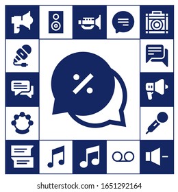 voice icon set. 17 filled voice icons.  Simple modern icons such as: Loudspeaker, Microphone, Chat, Tambourine, Speaker, Music, Jazz, Voice message, Amplifier, Volume