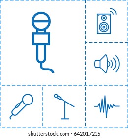 Voice icon. set of 6 voice outline icons such as microphone, volume, music equalizer