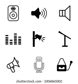 Voice icons. set of 9 editable filled and outline voice icons such as microphone, volume, equalizer, megaphone