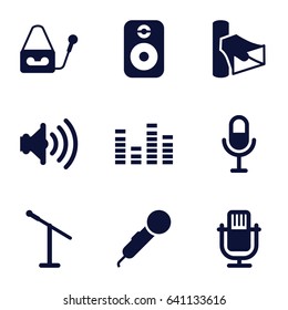 Voice icons set. set of 9 voice filled icons such as volume, microphone, equalizer