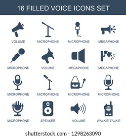 voice icons. Trendy 16 voice icons. Contain icons such as volume, microphone, megaphone, speaker, walkie talkie. voice icon for web and mobile.