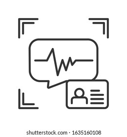 Voice identification black line icon. Recognition system of person. Concept of: authorization, dna system, scientific technology, scanning. Biometric identification element