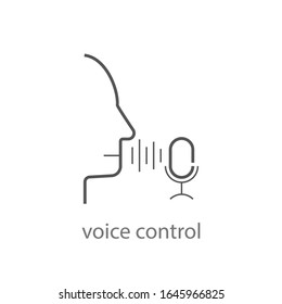 Voice Identity Vector Line Icon. Recognize Audio System Sign. Voiceover Biometric Symbol. Silhouette Of Man And Sound Wave With Mic Pictogram. Vector Illustration For Various Design Needs. EPS 10