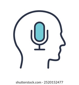 Voice inside head. Head silhouette with a microphone, symbolizing inner voice, thoughts, and ideas. Perfect for podcasting, self-expression, and communication concepts.