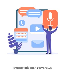 Voice interface design. Process  creating voice user interface UI UX for application. App Development. Vector concept illustration.