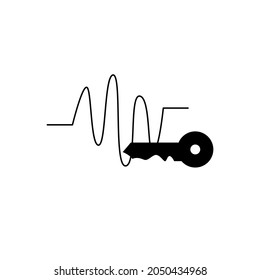 Icono plano de la tecla de voz con onda de voz. Símbolo sencillo para la protección de datos personales. Registro de acceso de cuenta a través de un código biométrico. Identificación personal con audio. Ilustración aislada del vector