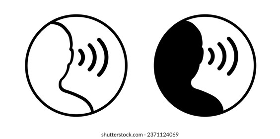 Voice, listen or listening to others symbol. Hearing aid or loss with sound wave. Communication skill concept. Tinnitus. Ringing in the ears. Audiogram and audio wave. Active sign.