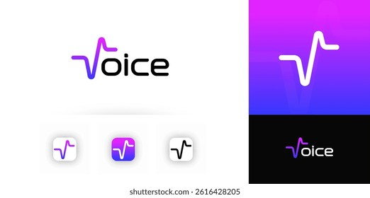 Voice Logo Design With Gradient Sound Wave Shape And Modern Typography, Ideal For App Icons And Media Branding. Vector logotype