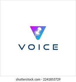 Voice Logo Design. Initial V and vector microphone