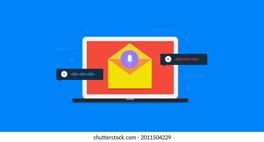 Voice mail concept, voice notification,  IOT, Mic, Digital recording - vector landing page illustration