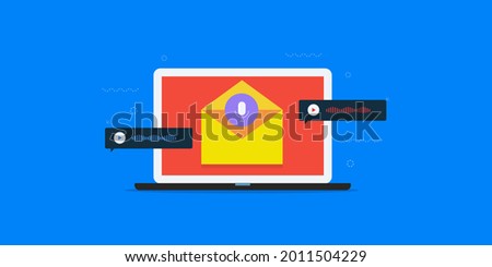 Voice mail concept, voice notification,  IOT, Mic, Digital recording - vector landing page illustration
