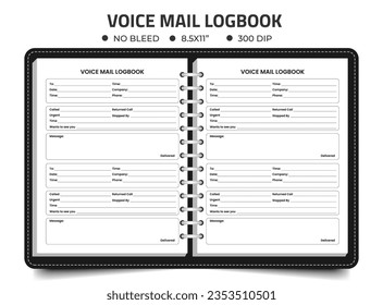 Voice Mail Logbook Or Notebook Template Kdp Interior