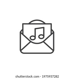 Voice mail message line icon. Envelope with music note linear style sign for mobile concept and web design. Audio email outline vector icon. Symbol, logo illustration. Vector graphics