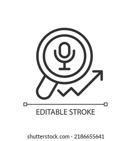 Voice marketing pixel perfect linear icon. Connect with audience in speech. Audio content. Thin line illustration. Contour symbol. Vector outline drawing. Editable stroke. Arial font used