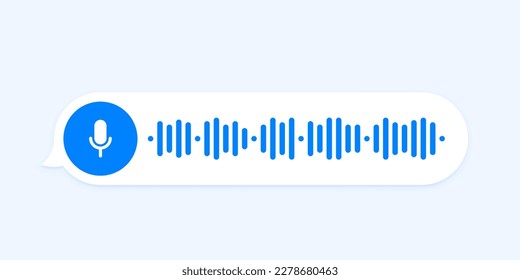Voice message, audio chat interface and record play bubble, vector messenger playback. Voice message icon of microphone button and sound wave of recording listen