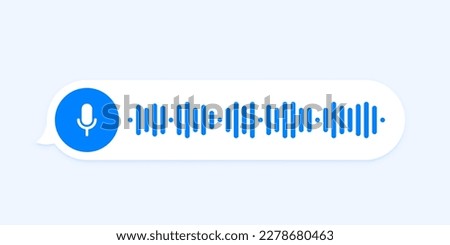 Voice message, audio chat interface and record play bubble, vector messenger playback. Voice message icon of microphone button and sound wave of recording listen