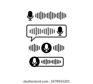 voice message audio sound wave icons symbol vector design simple black white color flat illustration set