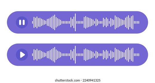 Voice message or audio track interface with controls. Vector illustration in flat style. Direct messages. Voice mail. Record a message.